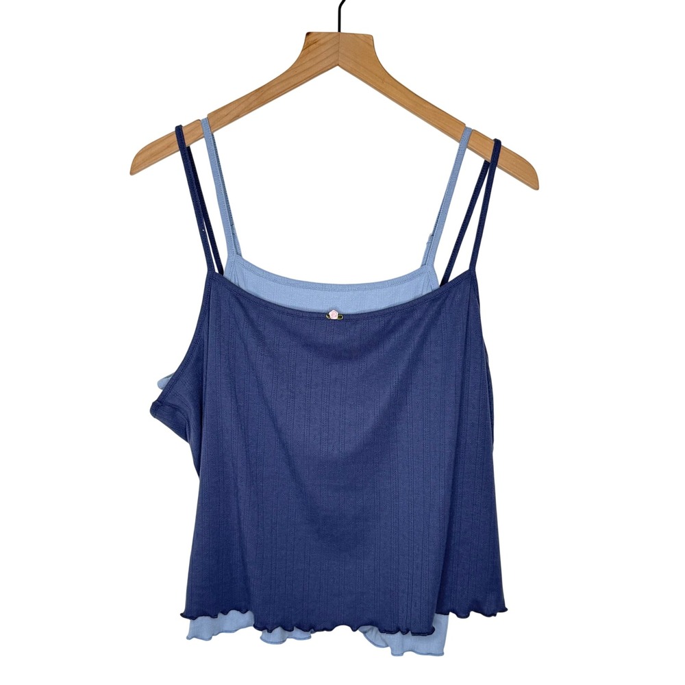 Blue double layer ribbed Torrid Tank Top Womens 1 Blue Rosette coquette  Y2K NEW